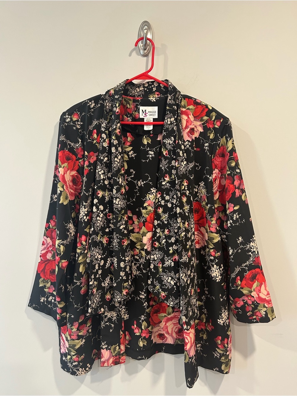 Maggy London Black Floral Open-Front Skirt Set Jacket
